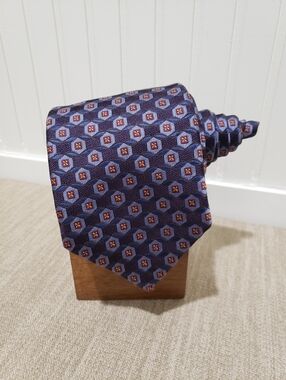 NWOT! IKE BEHAR Men's All Silk Medallion Neck Tie (60"x3.5") Purple/Blue {USA}